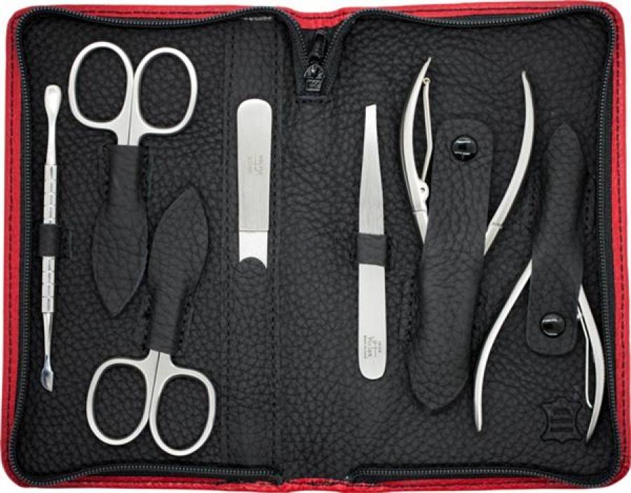 WICTOR - SET MANICURE IN VERA PELLE CON 7 PEZZI IN ACCIAIO INOX
