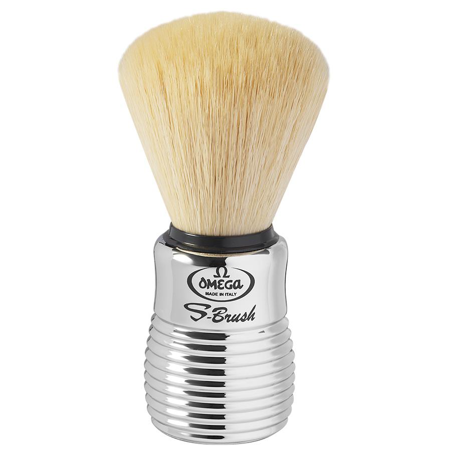 OMEGA - PENNELLO DA BARBA IN FIBRA SINTETICA S-BRUSH N°10081. MANICO CROMATO