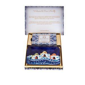 CASA AMALFI - BLUE GROTTO, SET CON SAPONE CORPO DA 150G E PORTASAPONE IN CERAMICA FATTO A MANO