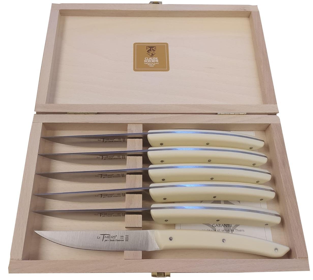 CLAUDE DOZORME - SET DA 6 COLTELLI DA BISTECCA THIERS CON MANICO COLOR CREMA