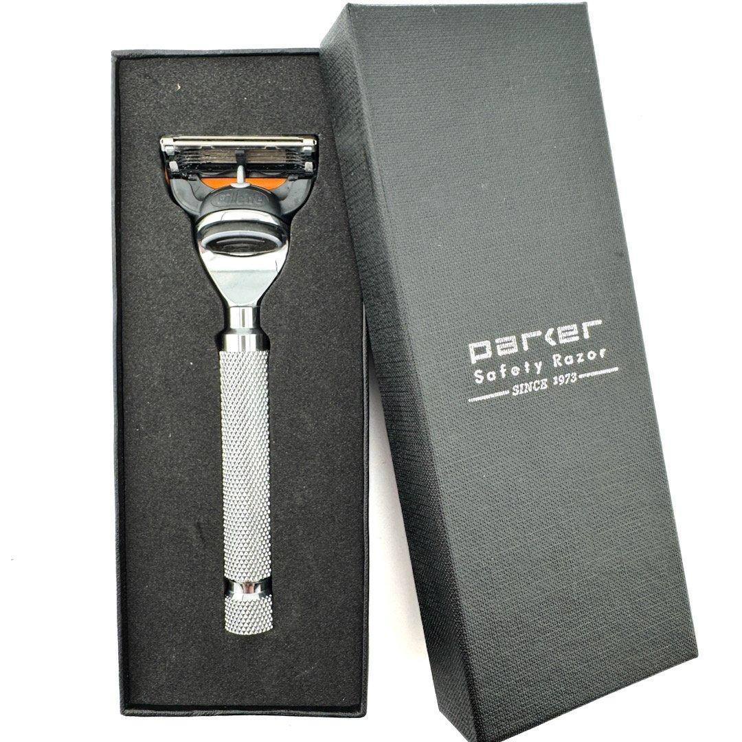 PARKER - RASOIO IN METALLO ZIGRINATO COMPATIBILE CON LAME GILLETTE FUSION - immagine 2