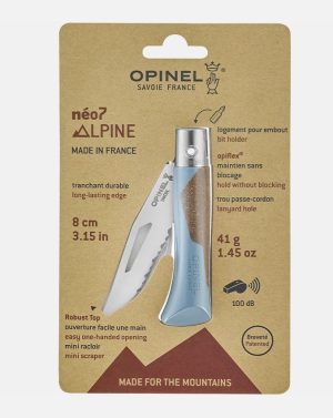 OPINEL - Néo N°7 ALPINE con lama seghettata e fischietto, manico blu ghiaccio