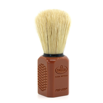 OMEGA - PENNELLO DA BARBA IN SETOLA SBIANCATA CON MANICO PRO GRIP MARRONE
