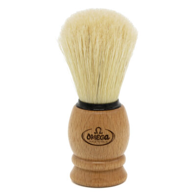 OMEGA - PENNELLO DA BARBA IN SETOLA SBIANCATA N° 11950/NA, MANICO IN LEGNO DI FAGGIO NATURALE