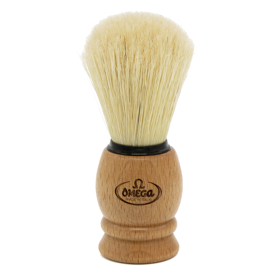 OMEGA - PENNELLO DA BARBA IN SETOLA SBIANCATA N° 11950/NA, MANICO IN LEGNO DI FAGGIO NATURALE
