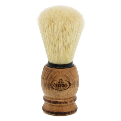 OMEGA - PENNELLO DA BARBA IN SETOLA SBIANCATA N°11950/BR, MANICO IN LEGNO DI FAGGIO BRUCIATO