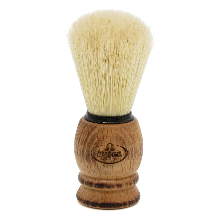 OMEGA - PENNELLO DA BARBA IN SETOLA SBIANCATA N°11950/BR, MANICO IN LEGNO DI FAGGIO BRUCIATO